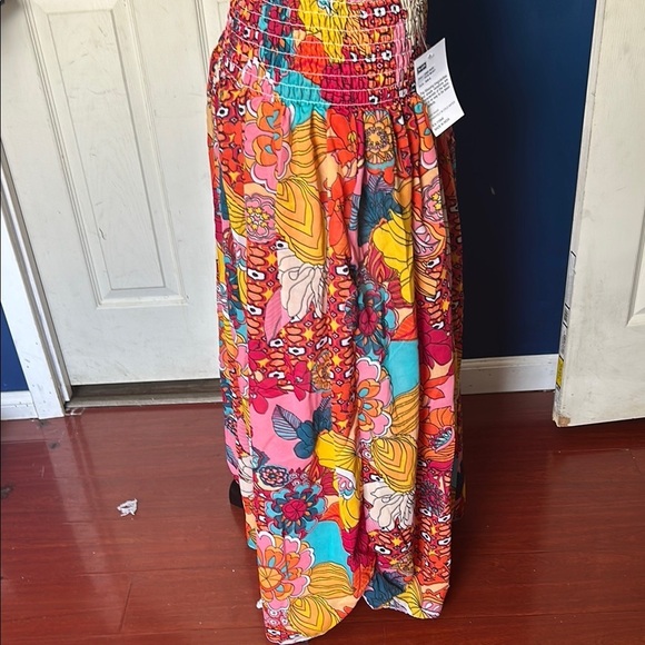 Jackpot Pink and Orange Smocked Maxi Skirt - Picture 3 of 8